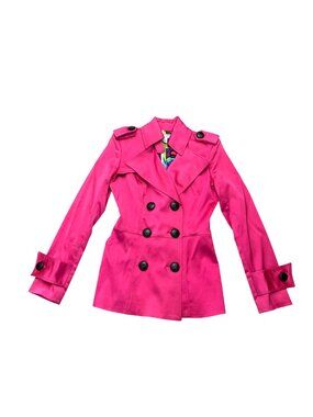 Cache Women's Trench Coat Jacket Sz S Y2K Double Breasted Lightweight Satin READ